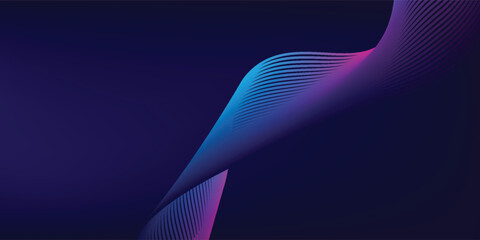 Abstract glowing wave lines on dark blue background. Dynamic wave pattern. Modern flowing wavy lines. Futuristic technology concept. Suit for banner, poster, cover, brochure, flyer, website