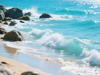 ocean, turquoise, waves, rocks, foam