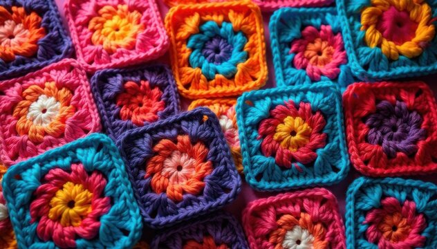 Vibrant granny square crochet wallpaper pattern , decorative, granny square, crochet