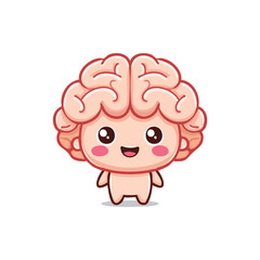 Fototapeta premium Cute Chibi Brain Character – Simple Flat Vector with Bold Outlines and Fun Educational Style