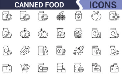 Canned and Jarred Food Outline Icons for Cooking and Storage