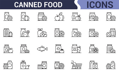 Set of Minimal Canned Food Line Icons for Packaging and Labeling