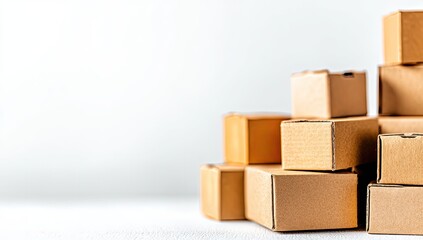 Obraz premium Stacked cardboard boxes against a white background