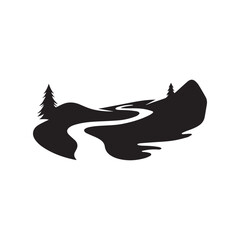 Obraz premium Logos of rivers, creeks, riverbanks and streams. River logo with combination of mountains and farmland with concept design vector illustration template