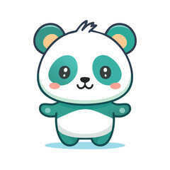 Naklejka premium Cute Panda Vector – Minimal Flat Design with Bold Black Outline and Happy Expression