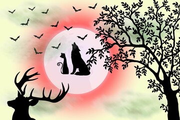 halloween background with witch,Abstract painting drawn watercolor background by digital brush technique, wallpaper with watercolor pattern full color texture background for graphic design
