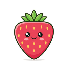 Obraz premium Cute Strawberry Vector – Minimal Flat Design with Bold Black Outline and Happy Expression