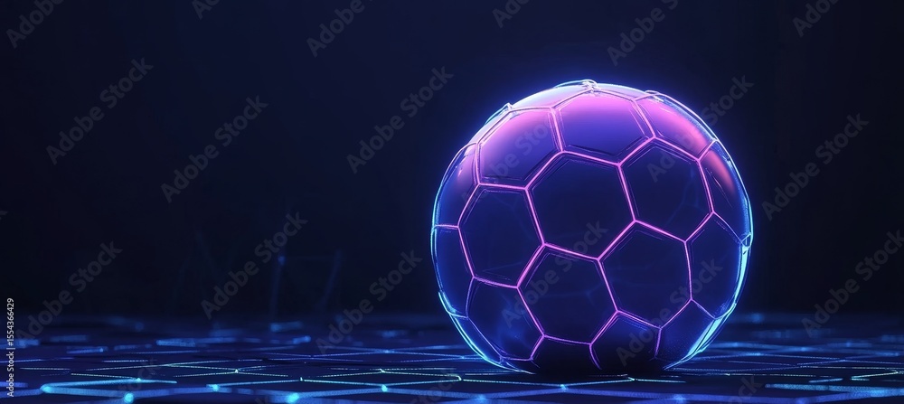 Poster futuristic technological sphere structure featuring glowing hexagonal patterns on a blue background