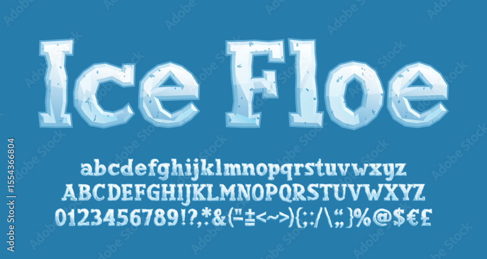 Fototapete ice floe alphabet font. cartoon letters, numbers and different symbols. uppercase and lowercase. sto