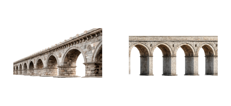 Historical architectural structure with arches ancient site urban environment side heritage preservation cut out set png