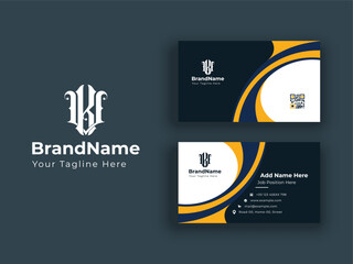 Obraz premium Minimalist KV Monogram, Business Card Layout with QR Code and Branding design