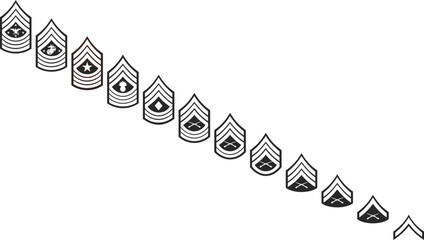 A complete set of Marine Corps military ranks from private to the highest rank of sergeant, a set of Marine Corps rank icons in black