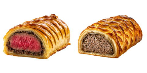 Set of a beef Wellington, isolated on a transparent background.