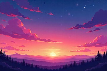 Fototapeta premium Stunning twilight sky with vibrant orange, pink, and purple hues Perfect for design projects needing a dramatic and peaceful backdrop Ideal for calendars, websites, and more , light, purple