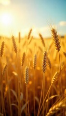 Sun-drenched field of ripe, golden wheat gently swaying in the breeze, ready for harvest A scene of autumnal abundance and tranquility , mellow, summer