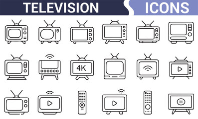 Set of television icons representing various TV models, including HD and 4K displays.