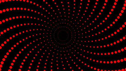 Abstract red dot spiral pattern forming a vortex on a black background. Ideal for backgrounds, optical illusion designs, or science fiction themes.