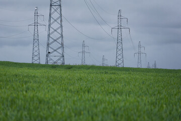 POWER ENGINEERING - High-voltage line fastened on a great tower truss
