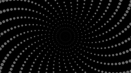 Abstract gray dot spiral pattern forming a vortex on a black background. Ideal for backgrounds, optical illusion designs, or science fiction themes.