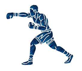 Silhouette Boxing Sport Kickboxing Muay Thai Boxer Action Cartoon Graphic Vector