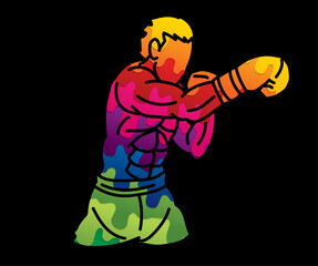 Boxing Sport Kickboxing Muay Thai Boxer Punching Action Cartoon Graphic Vector