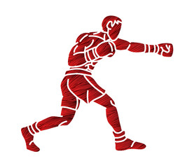 Boxing Sport Kickboxing Action Cartoon Graphic Vector