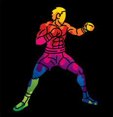 Boxing Sport Kickboxing Muay Thai Graffiti Boxer Action Cartoon Graphic Vector