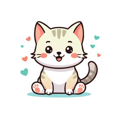 Minimal Kitten Playing Vector – Bold Black Outline with Happy Expression in Flat Simple Style
