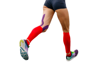 legs female runner athlete running marathon, compression socks on feet, isolated on transparent background