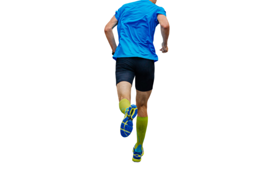 rear view male runner running marathon on compression socks isolated on transparent background - Powered by Adobe