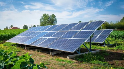 Solar panels powering a modern water pump system for a farm irrigation project.