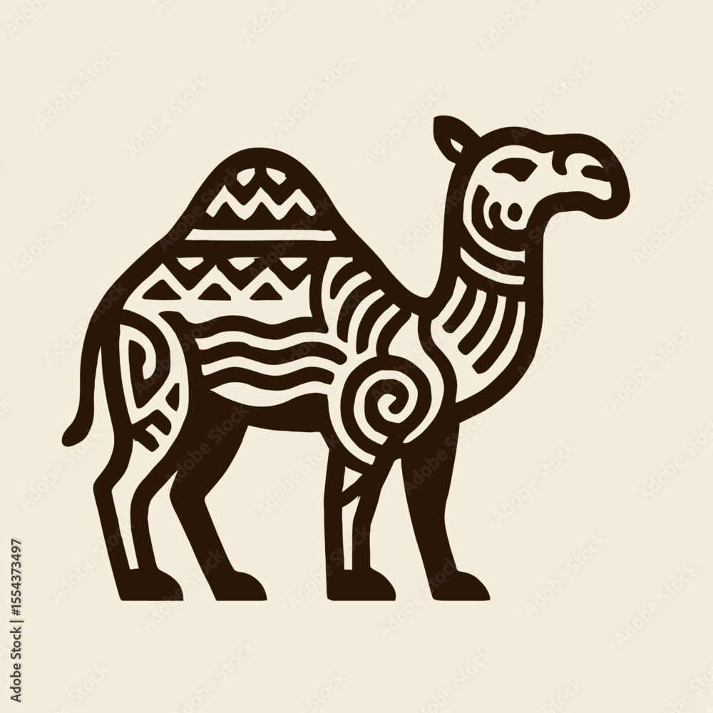Poster stylized camel design with intricate patterns