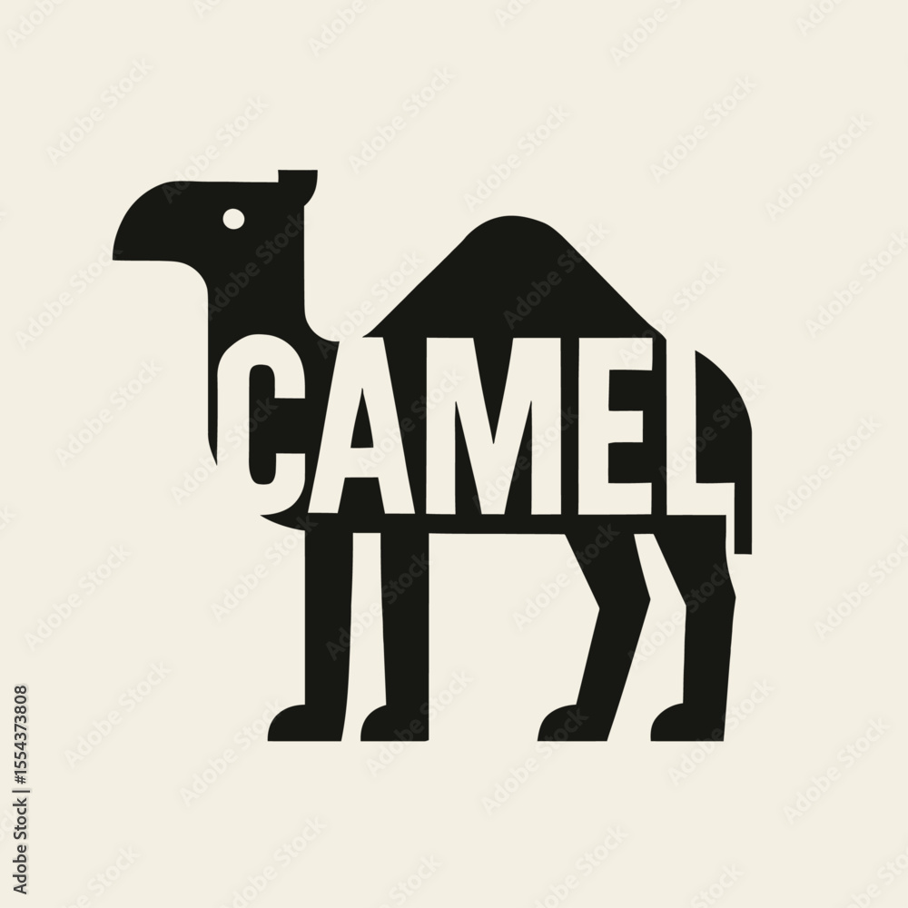 Poster graphic of a camel in black with camel in white negative space within its form