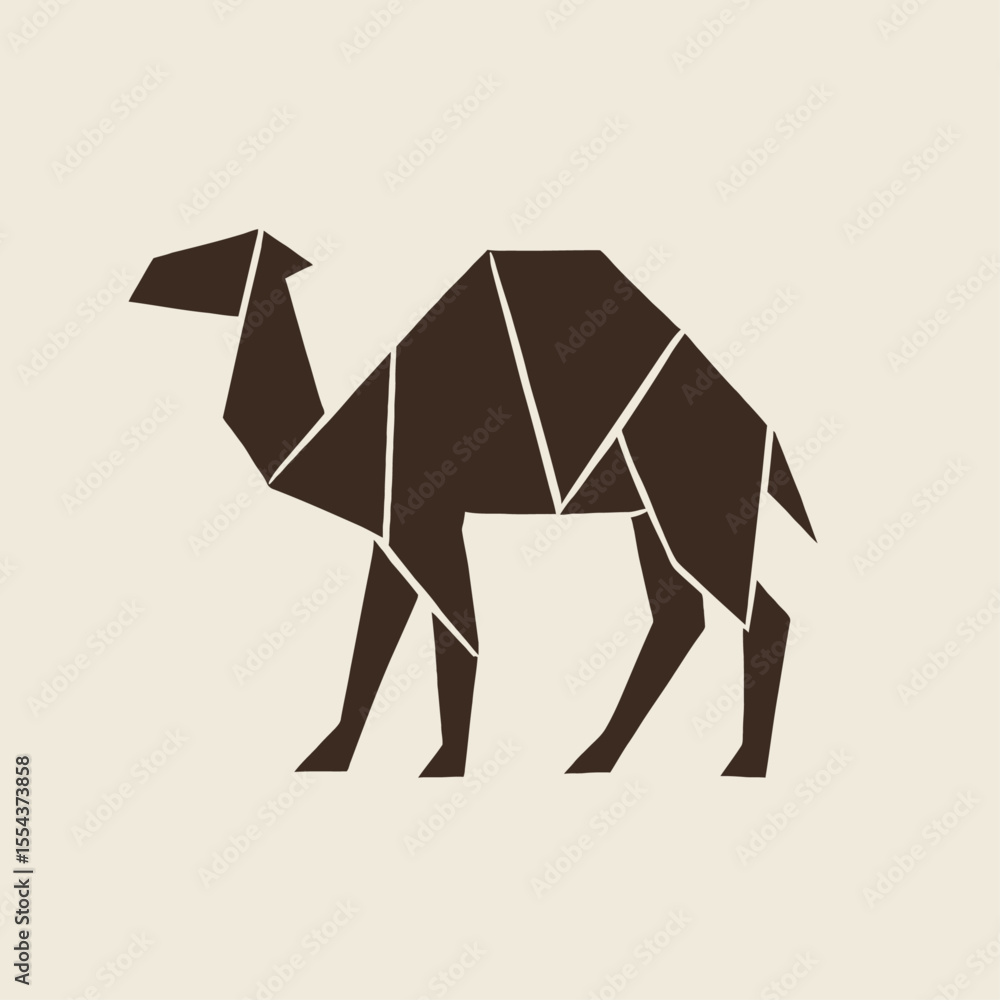 Poster geometric brown camel with angular shapes on a tan background