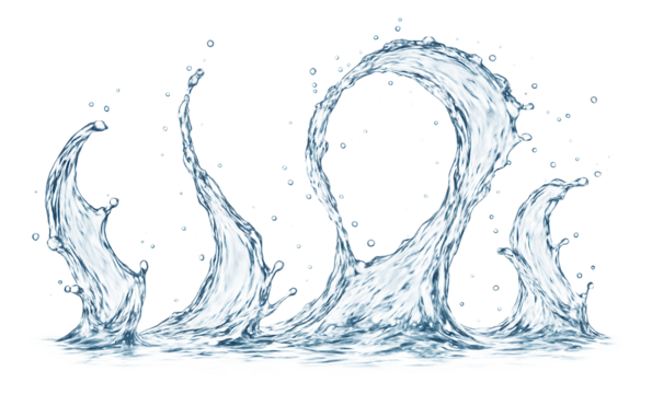 A sequence of water splashes captured in rapid succession, showing the progression of the splash's form