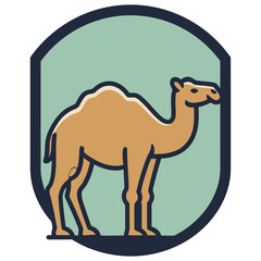 Camel illustration tan camel rounded dark outline pale green background
