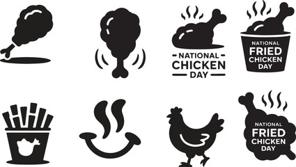 Black chicken leg fries bucket hen and happy face icons fried food © Laila