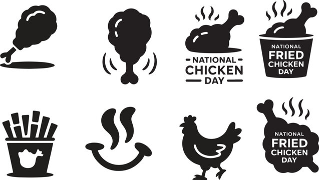 Black chicken leg fries bucket hen and happy face icons fried food - Powered by Adobe
