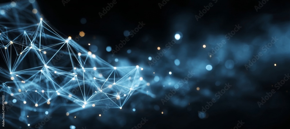 Poster futuristic digital network background with interconnected lines and dots for data visualization