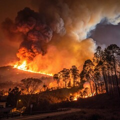 wildfire, forest fire, bushfire, fire in nature, wildfire smoke, burning forest, natural disaster, climate change, environmental disaster, forest burning, wildfire flames, smoke and fire, emergency, f