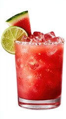Spicy Watermelon Margarita Mocktail, isolated on white background.