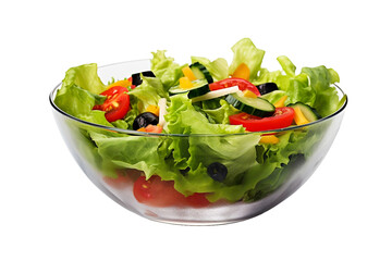 Vegetable salad in a glass bowl isolated on transparent background.
