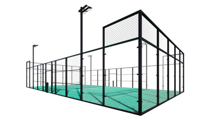 Corner view turquoise padel court with transparent background