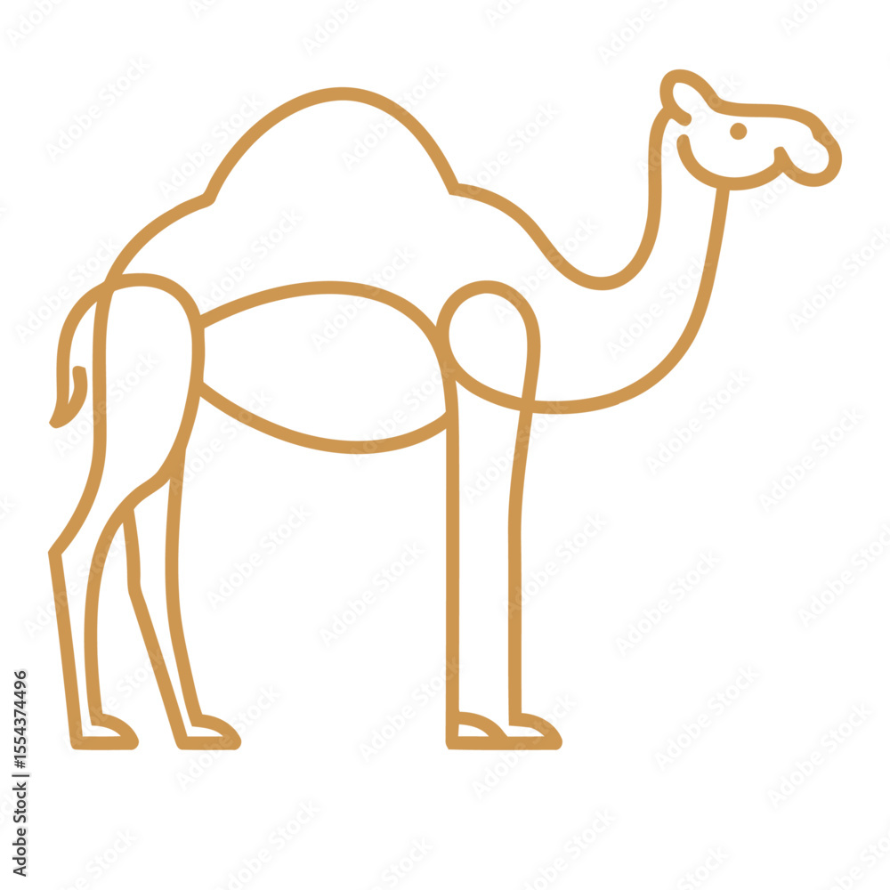 Aufkleber a simple brown line drawing of a camel with a single hump standing on a white background