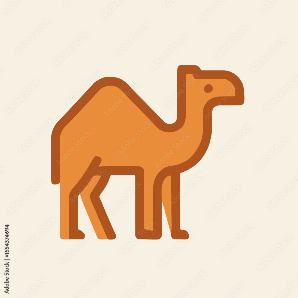 Poster a goldenbrown camel icon with a distinctive hump simple lines and a light beige background