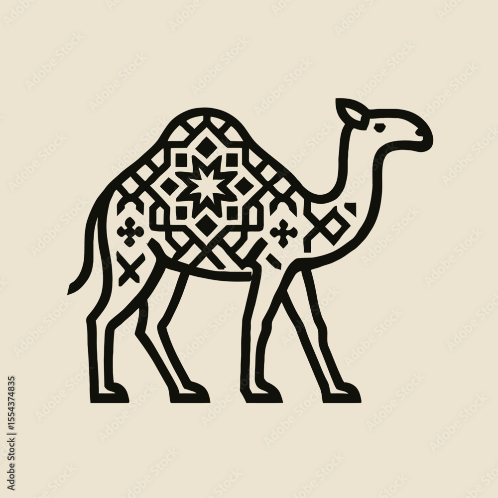 Poster a camel is designed with intricate geometric patterns inside its body