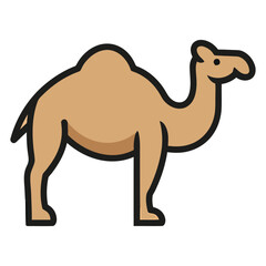 A camel illustration with tan color and bold black outline