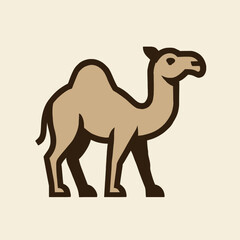 A camel icon is presented in a stylized twotone beige design on a pale background
