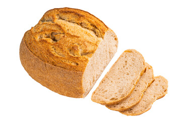 Handcrafted sliced tartin bread isolated on white background. Top view