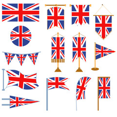 British flag in various luxurious and beautiful styles such as triangular flag, rectangular flag, table flag, hanging flag, flagpole